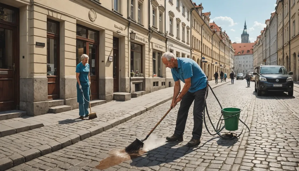 Proprietarul curăță trotuarul; regulile diferă după localitate.